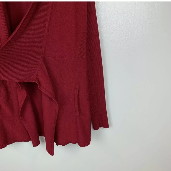 WHBM Red Cardigan Open Front Waterfall Pockets L - Picture 8 of 12